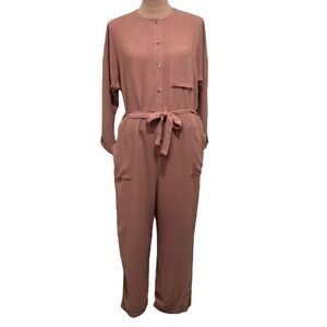 NWOT ASOS Jumpsuit Size 10 Peach Pink Linen Blend Long Sleeve Wide Leg